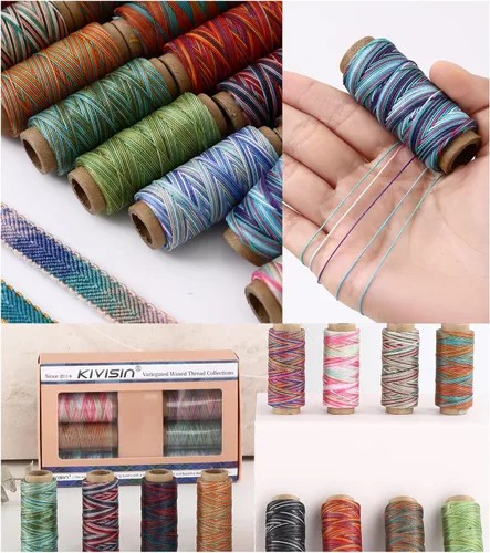 Miniatura 4 de 16 Colores Hilo Redondo Céreo Variegado - 0.5mm, Bobinas Pequeñas de 40 Yardas, Hilo de Poliéster Céreo de 3 Capas para Artesanías a Mano, Micro