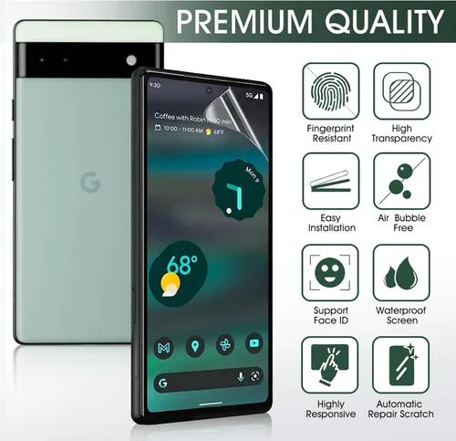 Miniatura 3 de Paquete de 3 protectores de pantalla para Google Pixel 6A, película protectora de TPU flexible autorreparable para Google Pixel 6A, película