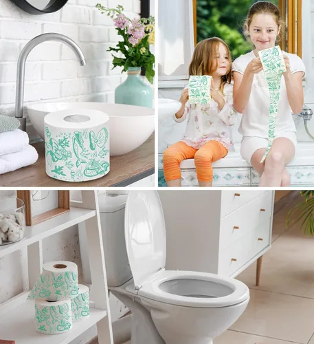 Miniatura 4 de Printed TP Papel higiénico de 2 capas con patrón de sirena, rollo de papel higiénico de baño verde novedoso, divertido papel higiénico