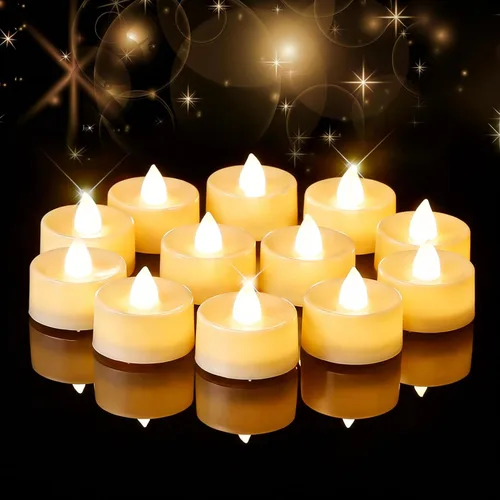 Amagic - Paquete de 24 velas LED sin llama que funcionan con pilas, velas falsas de té, luces LED de té sin llama para Halloween, boda, votiva,