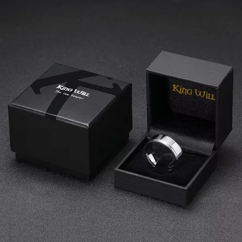 Miniatura 6 de King Will Anillos de boda de tungsteno pulido de 0.315in para hombre, superficie de alto pulido, color negro, plateado, borde escalonado, ajuste