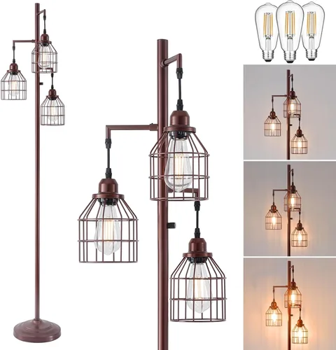 Miniatura 13 de 9MMML Lámpara de pie para sala de estar de 68 pulgadas, lámpara de pie industrial de granja con 3 jaulas de lágrima, lámpara de pie alta negra