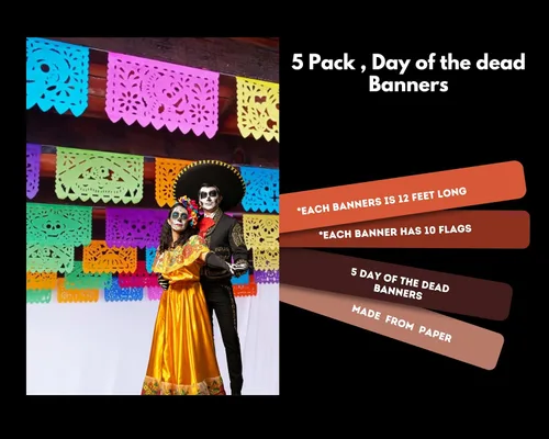 Miniatura 2 de Dia de Los Muertos Papel Picado, Día de los Muertos, Paquete de 5 Papel de seda