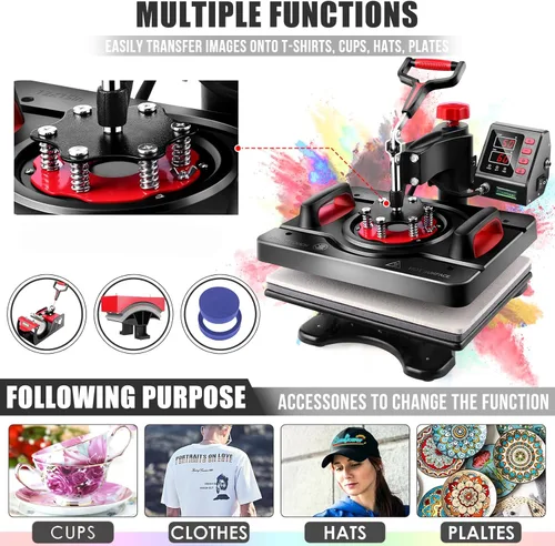 Miniatura 6 de AKEYDIY - Prensa de calor profesional 8 en 1, máquina de sublimación de 12" X 15", máquina de presión para camisas, con oscilación de 360° - Prensa