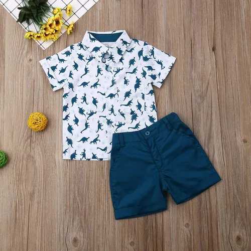 Miniatura 81 de Conjunto de camisa de manga corta con botones y pantalones cortos casuales con diseño de flamingo, para bebés y niños de 1 a 6 años, atuendos