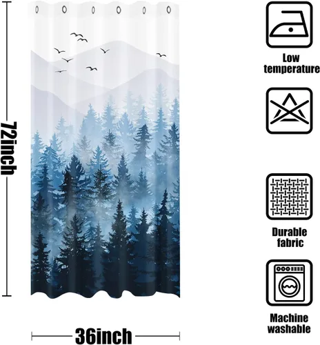 Miniatura 6 de Accnicc Stall - Juego de cortinas de ducha pequeñas de bosque brumoso azul degradado, montaña, pino, cortinas de ducha de tela impermeable