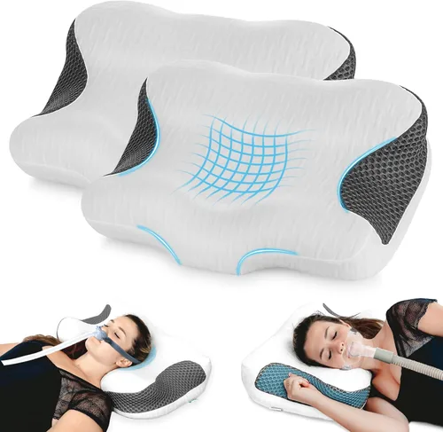 Miniatura 10 de Elviros Almohada cervical CPAP para el cuello para dormir, almohada ergonómica de altura ajustable para el cuello, almohada de espuma viscoelástica