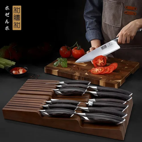 Miniatura 7 de HOSHANHO Juego de cuchillos de cocina con bloque, juego profesional de 14 piezas de bloque de cuchillos ultra afilado en organizador de cajones