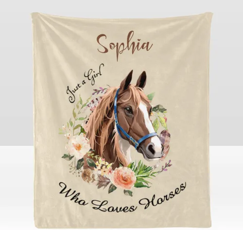 Miniatura 15 de Manta personalizada con texto en inglés «Just a Girl Loves Hors», manta de forro polar suave con nombre para regalos, sofá cama (50 x 60 pulgadas)