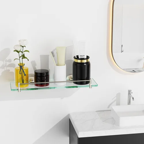 Miniatura 2 de Estantes de baño de vidrio, estantes flotantes de níquel cepillado para pared, rectangular, moderno, estante de vidrio de acero inoxidable