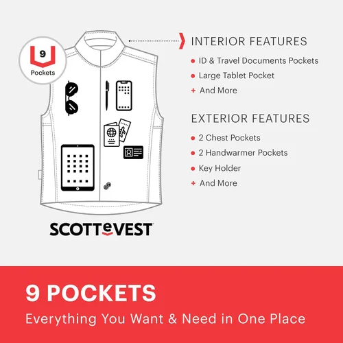 Miniatura 5 de SCOTTeVEST Chaleco de viaje 101 para hombre, 9 bolsillos ocultos, chaleco repelente al agua transpirable para viajes, senderismo, golf y más