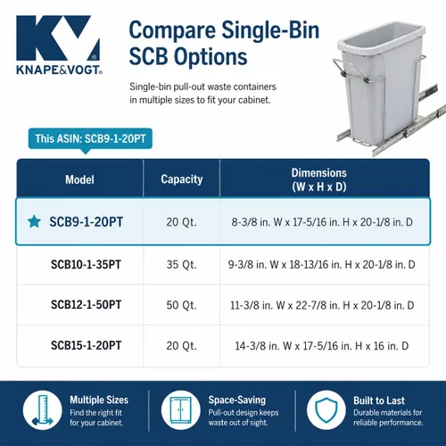 Miniatura 8 de Knape & Vogt SCB9-1-20PT Bote de basura extraíble individual de montaje inferior en gabinete de 8.375 pulgadas x 20.125 pulgadas x 17.313 pulgadas