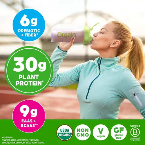 Miniatura 5 de Orgain - Polvo de proteína vegano orgánico de 30g, chocolate con 9g de EAA + BCAA, proteína vegetal, 6g de prebiótico + fibra, 1g de azúcar