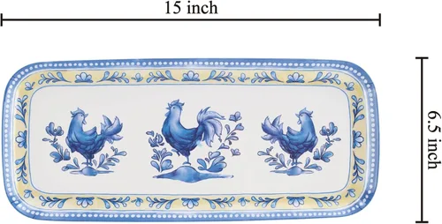 Miniatura 2 de UP ware Blue Rooster - Bandeja de melamina para servir, bandeja rectangular de 15 x 6.5 pulgadas, bandeja de alimentos sin BPA para entretenimiento