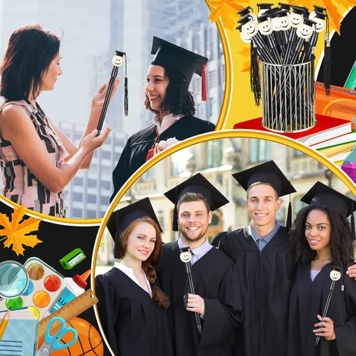 Miniatura 5 de Pajean 30 bolígrafos de punta de graduación 2026 con borlas, cara feliz, bolígrafo de punta redonda de 0.028 in, tinta de gel negra, bonito regalo