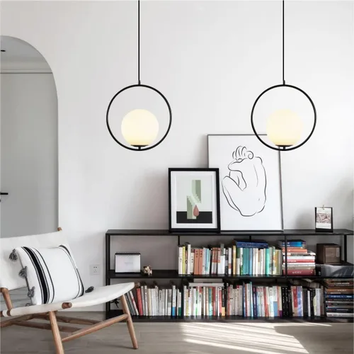 Miniatura 5 de KCO Iluminación moderna de globo de vidrio esmerilado, lámpara colgante de 1 luz grande globo colgante lámpara colgante de bola ajustable para isla