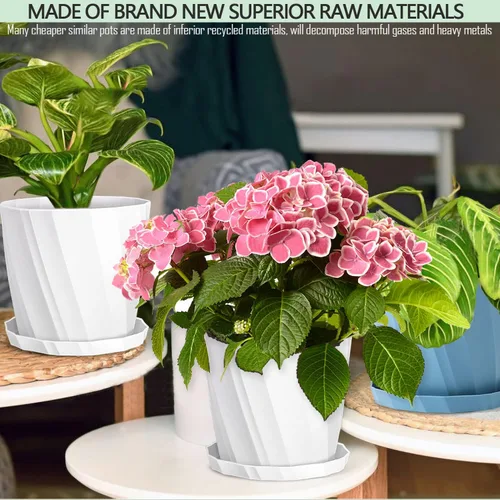 Miniatura 4 de Macetas de 8 pulgadas con agujeros de drenaje y platillos - Macetas para plantas de interior - Macetas de plástico blanco para plantas al aire libre