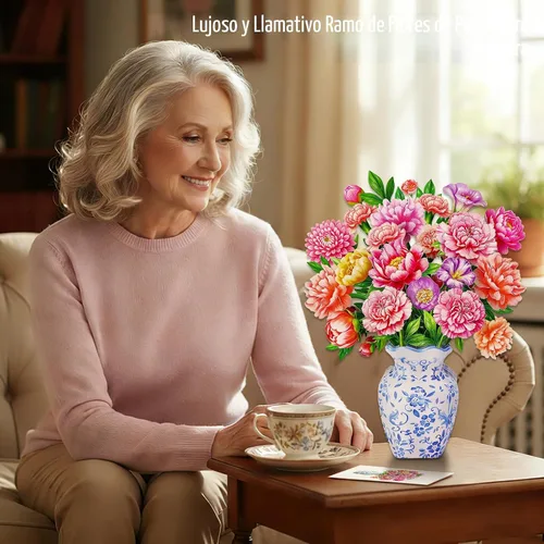 Miniatura 8 de WhatSign Tarjeta de feliz día de la madre con flores emergentes, impresionante ramo de peonías 3D para mamá, abuela, hija, hermana, tía, tarjetas