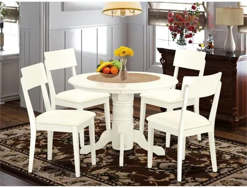 Miniatura 2 de East West Furniture SHAD5-LWH-LC - Juego de mesa y sillas de cocina de 5 piezas, incluye una mesa de comedor redonda con pedestal y 4 sillas