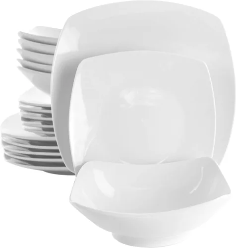 Miniatura 12 de Elama Camellia - Juego de vajilla de 16 piezas con tazones dobles de porcelana