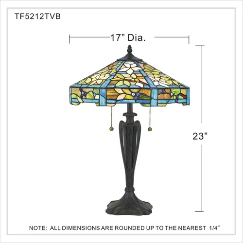 Miniatura 5 de Quoizel TF5212TVB Duffy Tiffany - Lámpara de mesa de flores artesanales, 2 luces, 150 vatios, bronce vintage