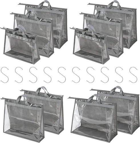 Miniatura 16 de Bolsas de Almacenamiento Transparentes para Bolsos Organizador de Armario, Bolsa de Almacenamiento Colgante con Cremallera para Bolsos, M Beige