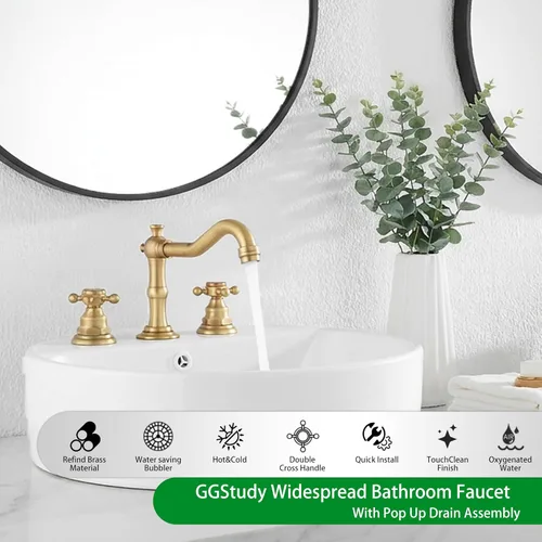 Miniatura 2 de Grifo de lavabo de baño extendido de 8 pulgadas, 2 manijas, 3 orificios, grifo de tocador de baño de latón antiguo, grifo mezclador de lavabo