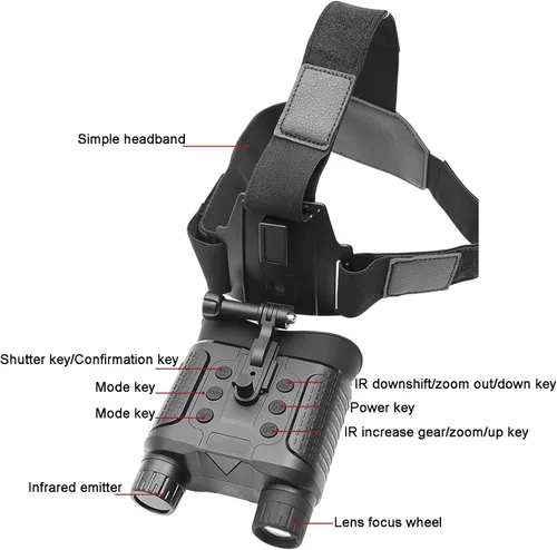 Miniatura 6 de MAYKEA Gafas de visión nocturna binocular montadas en la cabeza, zoom digital 8X, nivel IP54 impermeable, con pantalla TFT Ultra HD de 2.7 pulgadas