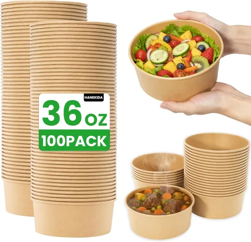 Miniatura 8 de 100 cuencos de papel desechables de 25 onzas (sin tapas), cuencos de sopa desechables, aptos para microondas, para sopa caliente, pasta, sándwiches