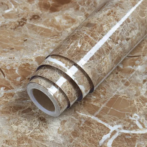 LACHEERY Papel de contacto de mármol marrón de 15.8 x 80 pulgadas, papel tapiz de mármol para encimeras de cocina, baño, armarios, estantes,