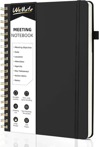 Miniatura 14 de WEMATE Cuaderno de Reuniones para Trabajo B5 (7"x10") - Cuaderno de Trabajo de Cuero PU con Agenda, Elementos de Acción y Notas - 200 Páginas