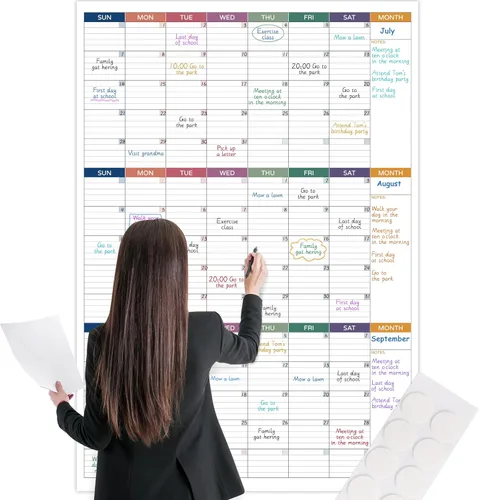 Miniatura 7 de Calendario de Borrado en Seco Grande - Calendario de Pared Sin Fechas, 58" x 37", Calendario de 12 Meses con 10 Adhesivos Redondos