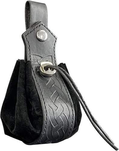 HiiFeuer Bolsa medieval de piel sintética con cordón, monedero portátil nórdico retro, bolsa para cinturón vintage, bolsa de dados para LARP Ren