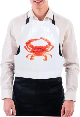 Miniatura 9 de Divertidos delantales desechables versátiles con temática de cangrejo, 100 baberos para fiestas de hervir mariscos, Rojo