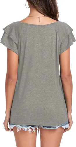 Miniatura 5 de Poetsky Camisas de verano para mujer, estilo casual, cuello en V, manga corta, ajuste holgado