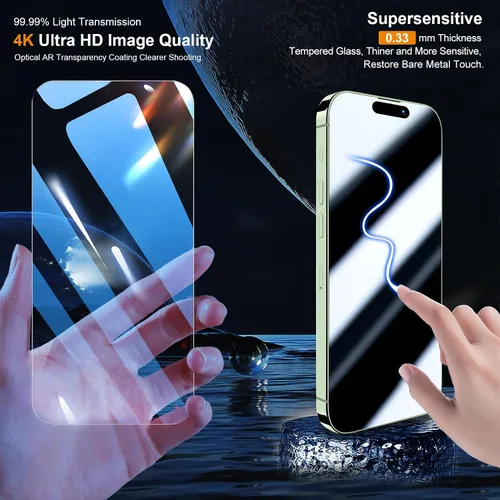 Miniatura 2 de QHOHQ Paquete de 3 protectores de pantalla para iPhone 15 Plus [6.7 pulgadas] con 3 protectores de lente de cámara, película de vidrio templado