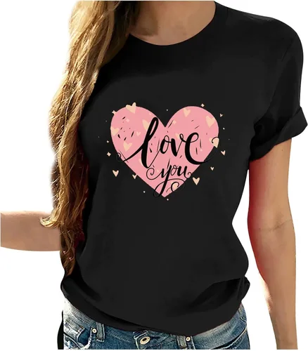 Miniatura 58 de Camisetas de manga corta con estampado de corazón para mujer, camisetas de ajuste regular, linda y divertida, ropa de regalo 2023