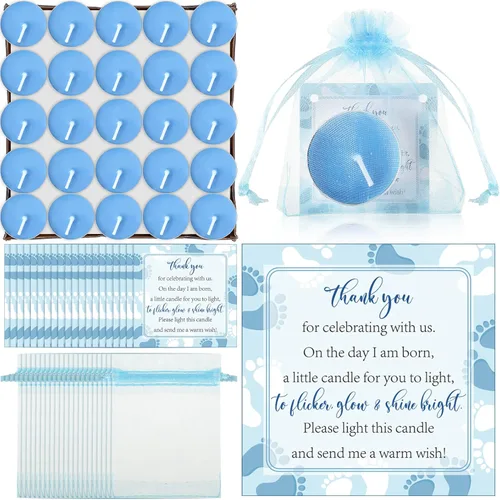 Miniatura 12 de 50 juegos de recuerdos de fiesta de baby shower, incluyendo 50 velas sin perfume para baby shower, bolsas de regalo, tarjetas para suministros