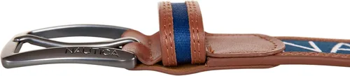 Miniatura 6 de Nautica Men's Signature Leather and Canvas Belt Ribbon Detail Flag Design Classic Casual Metal Buckle