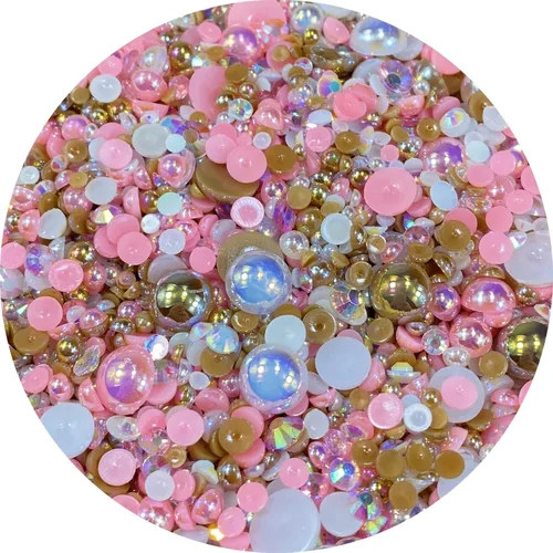 Miniatura 16 de Cuentas de resina mixta con diamantes de imitación y perlas semirredondas, 30 g, diamantes de imitación de parte trasera con perlas medias