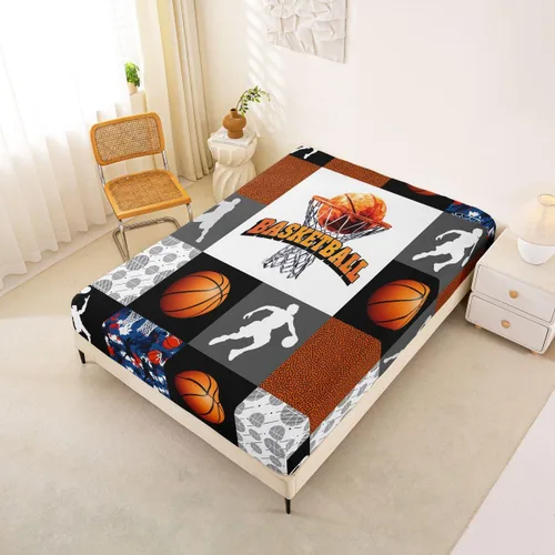 Miniatura 5 de Sábanas de baloncesto tamaño matrimonial con bolsillo profundo para niños, ropa de cama deportiva, juego de sábanas para atletas de baloncesto