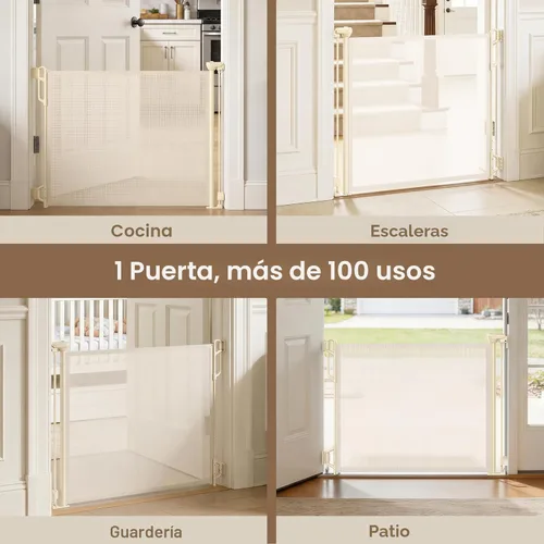 Miniatura 5 de SPACEANY Puerta retráctil de seguridad para bebés o puerta de malla para perros, puerta retráctil de malla portátil duradera, fácil de usar