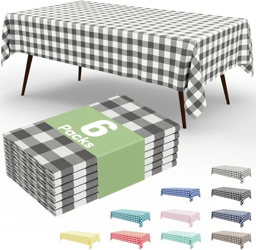 Miniatura 68 de Smiry Paquete de 3 Manteles Desechables de Cuadros Gingham Color Caqui - 54" x 72" Mantel de Plástico de Servicio Pesado, Cubiertas de Mesa