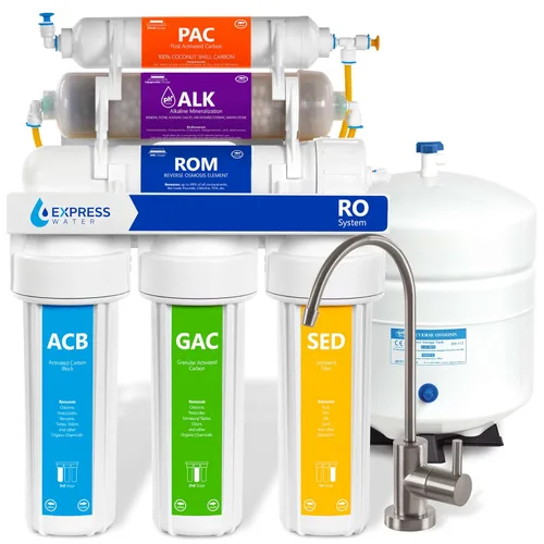 Express Water Sistema de filtración de agua de ósmosis inversa alcalina de 10 etapas - Filtro de agua para debajo del fregadero con llave y Níquel