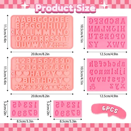 Miniatura 2 de 6 PIEZAS Moldes de Chocolate, Letras Números Moldes de Chocolate de Silicona Reutilizables Moldes de Dulces del Alfabeto con Feliz Cumpleaños