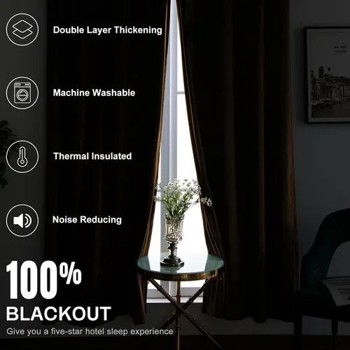 Miniatura 6 de Cortinas 100% opacas de terciopelo con forro de 63 pulgadas de largo, 2 paneles para sala de estar, aislamiento térmico, ahorro de energía