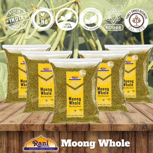 Miniatura 4 de Rani Moong entero (ideal para cocinar y germinar, frijoles enteros con piel) Lentejas indias de 8 libras (128 onzas), paquete de 5 (total 40 libras)