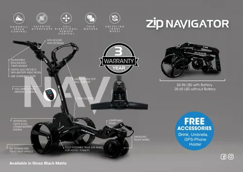 Miniatura 2 de MGI Zip Navigator Electric Golf Cart - 36 Hole Battery - Remote Control - (Drink, Umbrella, & GPS Phone)