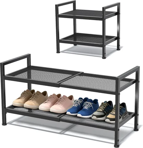 Zapatero de 2 niveles, zapatero expandible para armario, organizador de zapatos ajustable para entrada, organizador de almacenamiento de zapatos