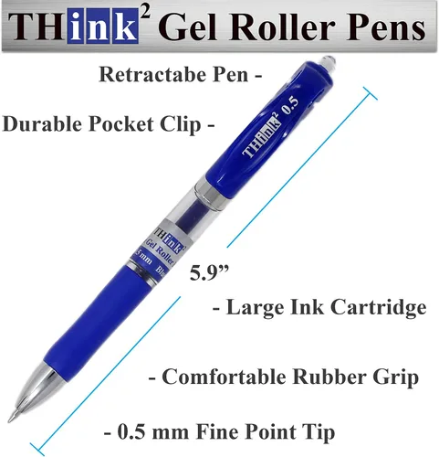 Miniatura 6 de [24 Bolígrafos - Tinta Azul] Bolígrafos de Gel Retráctiles Think2. (24 Azul) Punta Fina (0.5mm) Bolígrafos Tipo Roller con Agarre Cómodo.